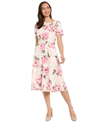 London Times Women's Printed Boat Neck Dress