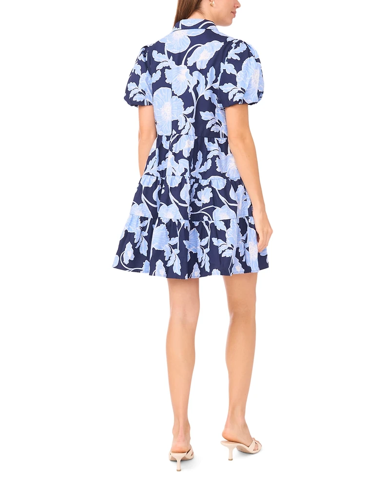 Msk Women's Short-Sleeve Button-Down Collared Tiered Dress