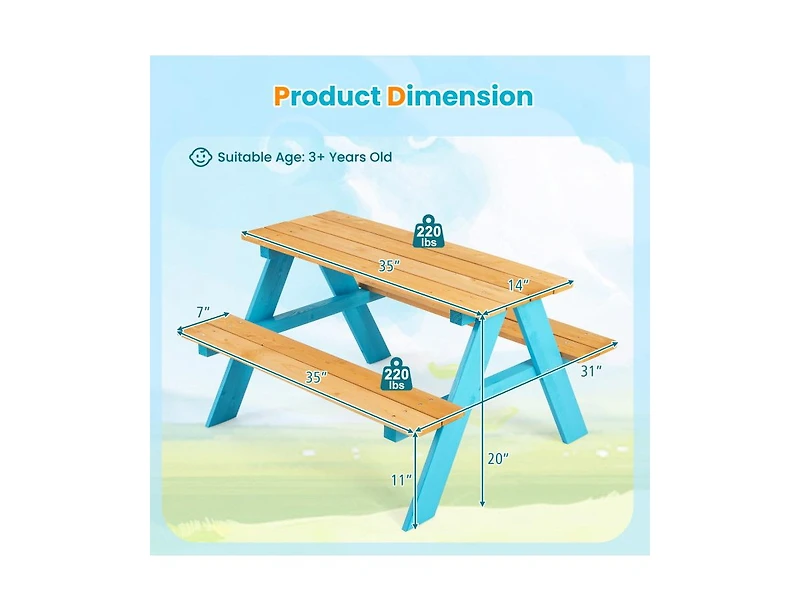 Slickblue Kids Wooden Picnic Table with Benches for Indoor and Outdoor