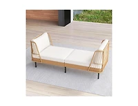 Slickblue Patio Rattan Daybed Loveseat with Comfortable Seat and Back Cushions