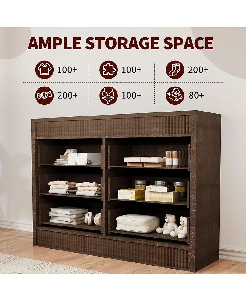 gaomon 6 Drawer Dresser for Bedroom, Wooden Fluted Chest of Drawers, Modern Oak Storage Organizer for Living Room, Hallway, Entryway