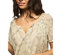 Lucky Brand Women's Short-Sleeve Scoop Neck Bubble Top