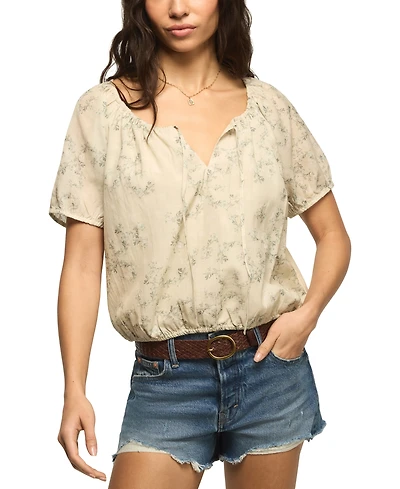 Lucky Brand Women's Short-Sleeve Scoop Neck Bubble Top