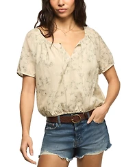 Lucky Brand Women's Short-Sleeve Scoop Neck Bubble Top