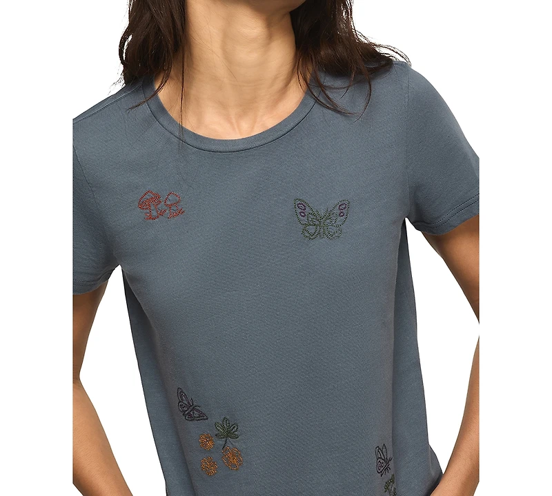 Lucky Brand Women's Classic Fit and Floral Butterfly T-Shirt