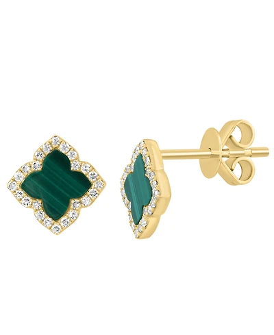Effy Collection Diamond (1/6 ct. t.w.) and Malachite (6.5 mm) Earrings in 14k Yellow Gold
