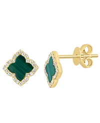 Effy Collection Diamond (1/6 ct. t.w.) and Malachite (6.5 mm) Earrings in 14k Yellow Gold