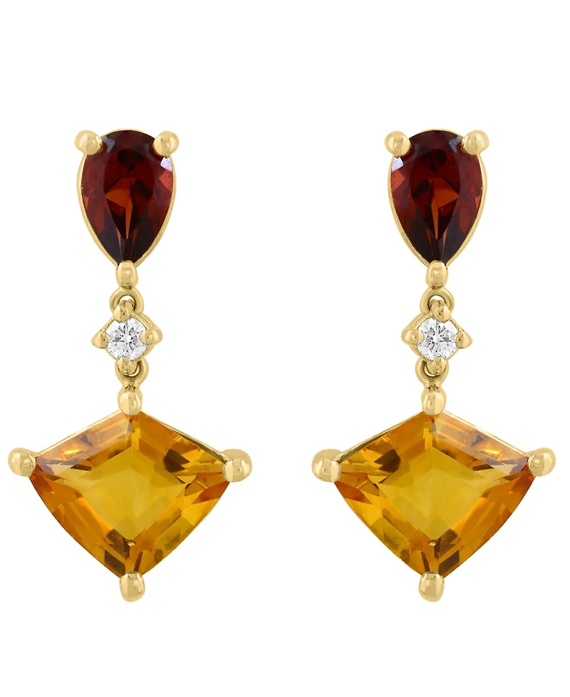 Effy Collection Citrine (2 ct. t.w.), Garnet (1 ct. t.w.) and Diamond (1/20 ct. t.w.) Drop Earrings in 14k Yellow Gold