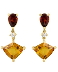 Effy Collection Citrine (2 ct. t.w.), Garnet (1 ct. t.w.) and Diamond (1/20 ct. t.w.) Drop Earrings in 14k Yellow Gold