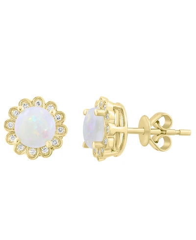 Effy Collection Opal (1-1/10 ct. t.w.) and Diamond (1/10 ct. t.w.) Stud Earrings in 14k Yellow Gold
