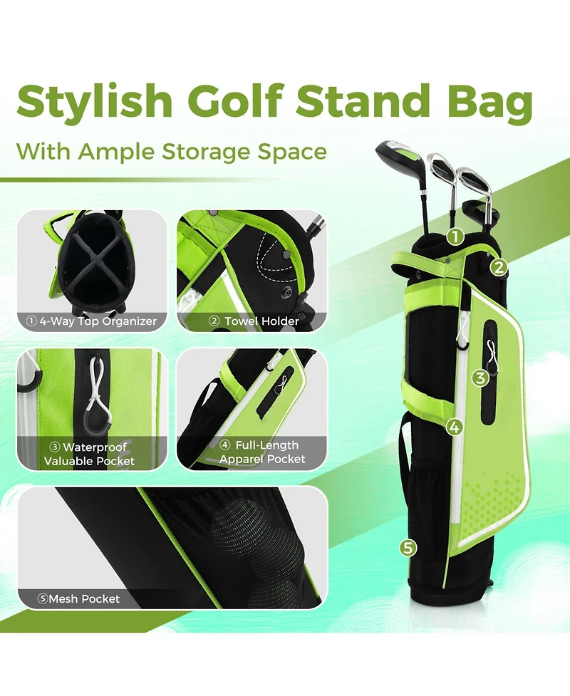 Mecale Junior Complete Golf Club Set with Rain Hood, Right Hand, Ages 8-10