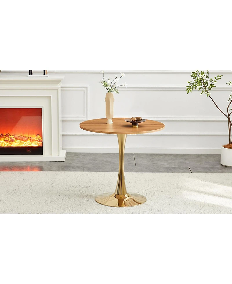 Streamdale Furniture 31.5" Faux-Wood Thickened-Top Metal-Pedestal Round Dining Table