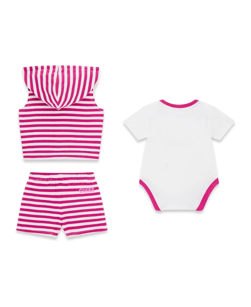 Guess Baby Girls' Hooded Vest, Short-Sleeve Bodysuit, and Short, 3-Piece Set