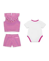 Guess Baby Girls' Hooded Vest, Short-Sleeve Bodysuit, and Short, 3-Piece Set