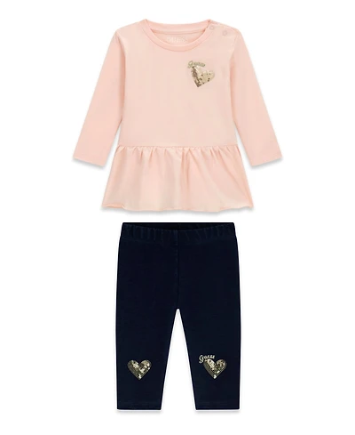 Guess Baby Girls' Long-Sleeve Top and Knit Denim Pant, 2-Piece Set