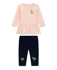 Guess Baby Girls' Long-Sleeve Top and Knit Denim Pant, 2-Piece Set