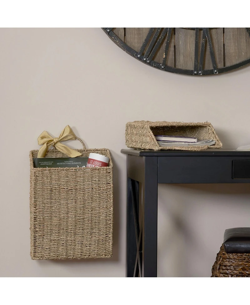 Household Essentials Rectangular Wicker Hanging Baskets, Set of 2, Small and Large