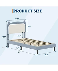 gaomon Twin Size Bed Frame with Cat Headboard, Twin Platform Bed Frame with Grb Led Lights & Strong Wood Slats Support, Noise Free