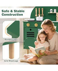 Mecale Play Kitchen for Kids, Wooden Playset with Stove, Faucet, Sink, Microwave & Oven