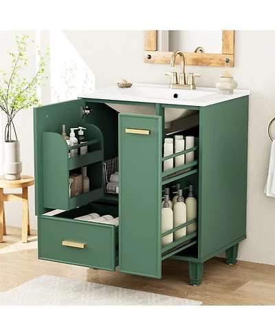 Sillysis 24" Bathroom Vanity with Ceramic Sink, Deep Drawer and Pull Out Basket