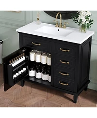 Sillysis 36" Bathroom Vanity with Ceramic Sink, Flip Drawers and Adjustable Shelf