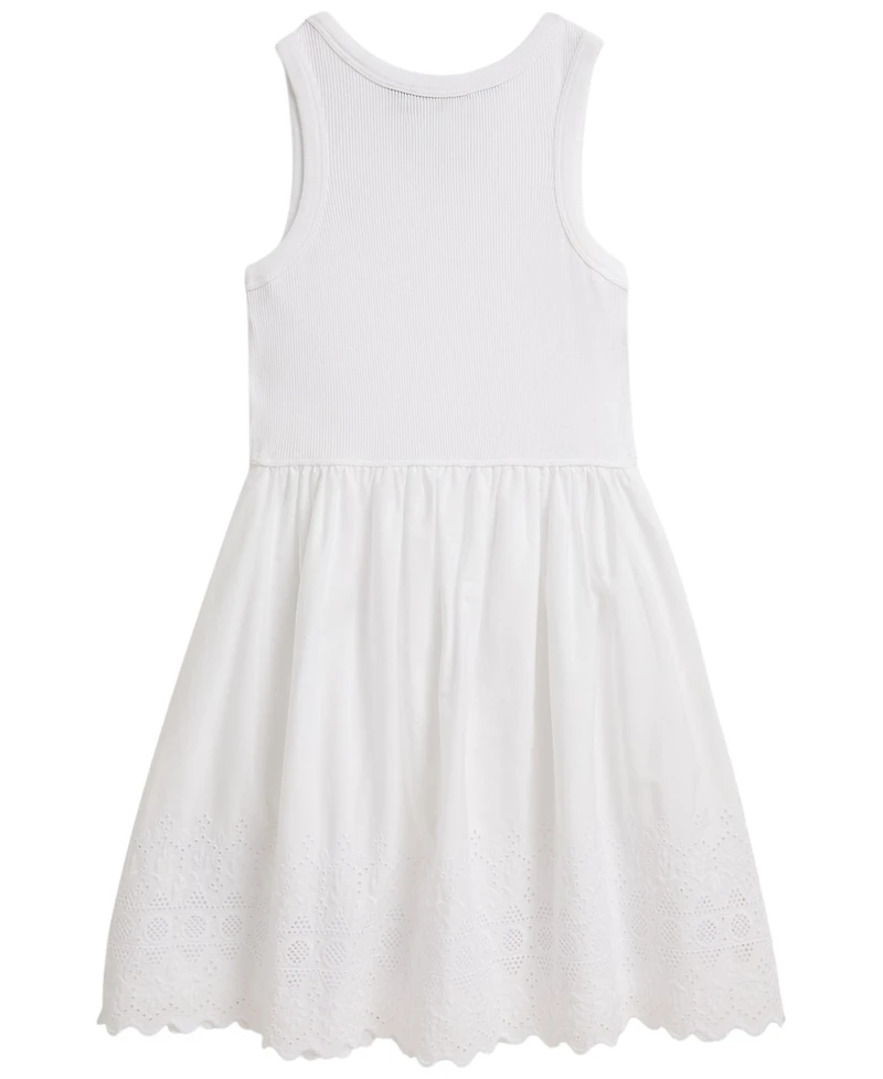 Polo Ralph Lauren Girls' 2T-6X Eyelet-Skirt Ribbed Cotton Dress