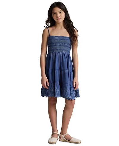 Polo Ralph Lauren Girls' 7-16 Smocked Eyelet Cotton Jersey Dress