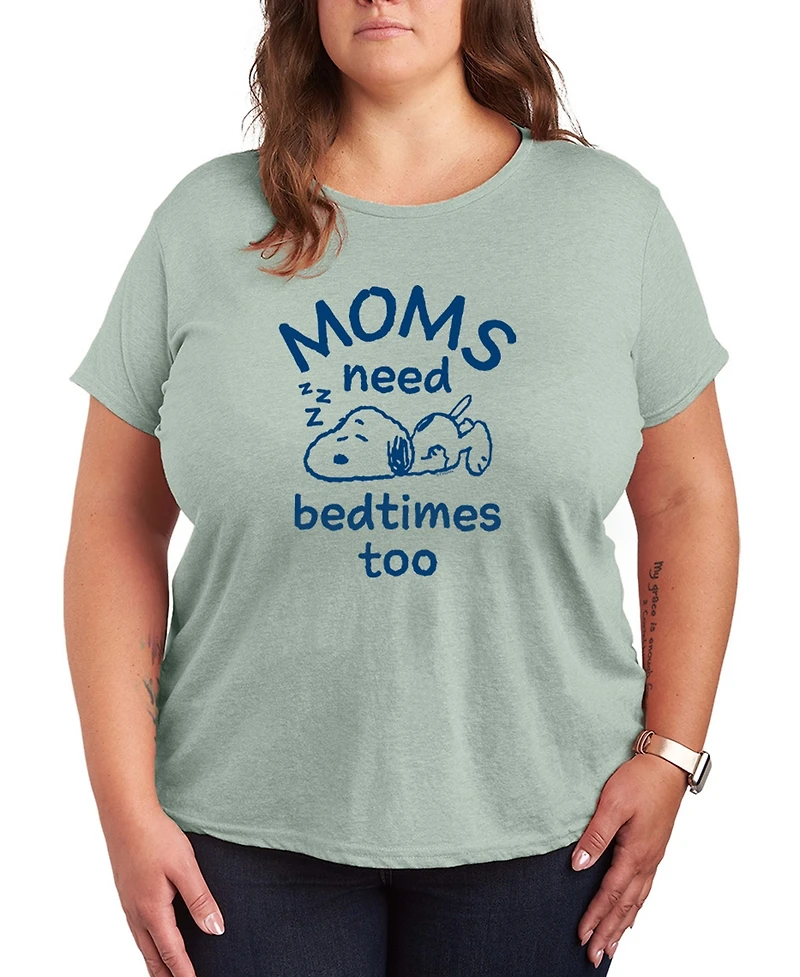 Hybrid Apparel Plus Peanuts Moms Need Bedtimes Too Snoopy Short-Sleeve Graphic T-Shirt