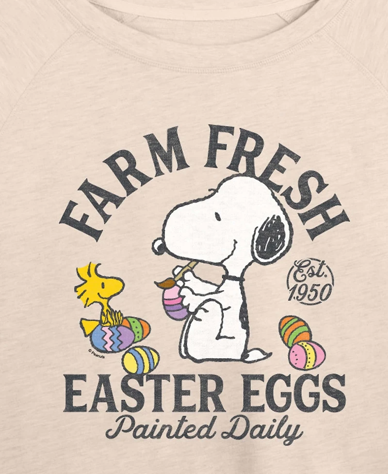 Hybrid Apparel Plus Peanuts Farm Fresh Easter Eggs French Terry Long-Sleeve T-Shirt