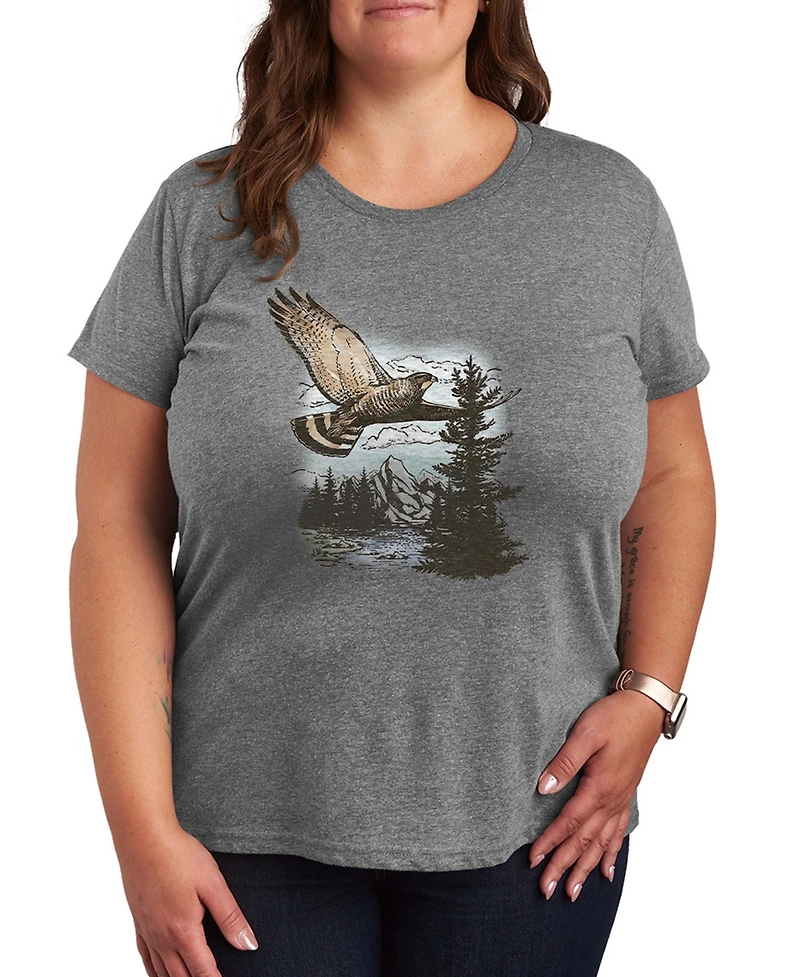 Hybrid Apparel Plus Instant Message Hawk Nature Scene Short-Sleeve Graphic T-Shirt
