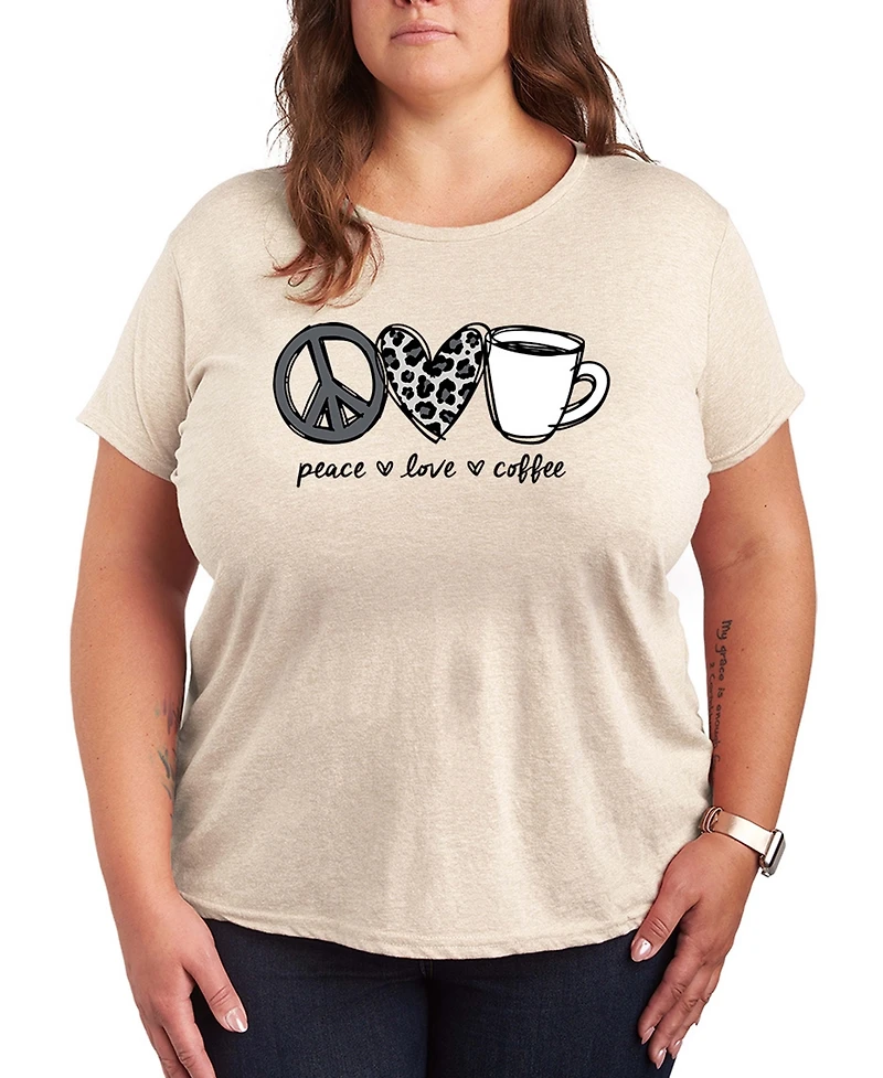 Hybrid Apparel Plus Instant Message Peace Love Coffee Snow Leopard Short-Sleeve Graphic T-Shirt