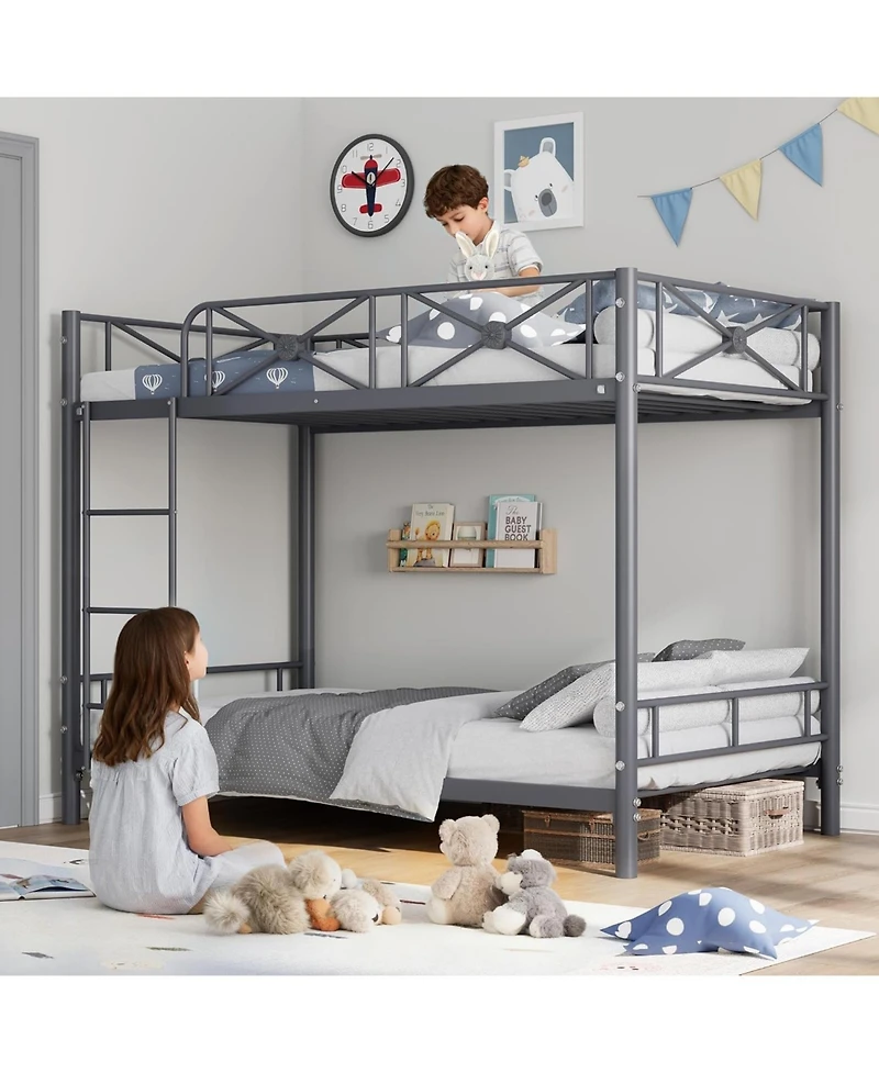 gaomon Metal Bunk Bed Twin Over Twin, Industrial Bunkbeds Heavy Duty with Safety Guard Rails Space-Saving Design, Steel for School, Bedroom