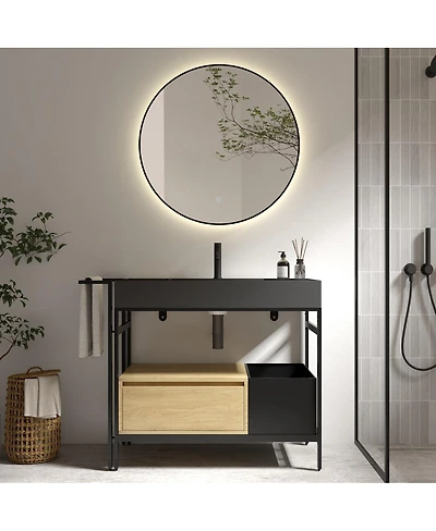 Sillysis 36'' Industrial Bathroom Vanity with Artificial Stone Sink, Modern Freestanding Bathroom Vanity without Faucet