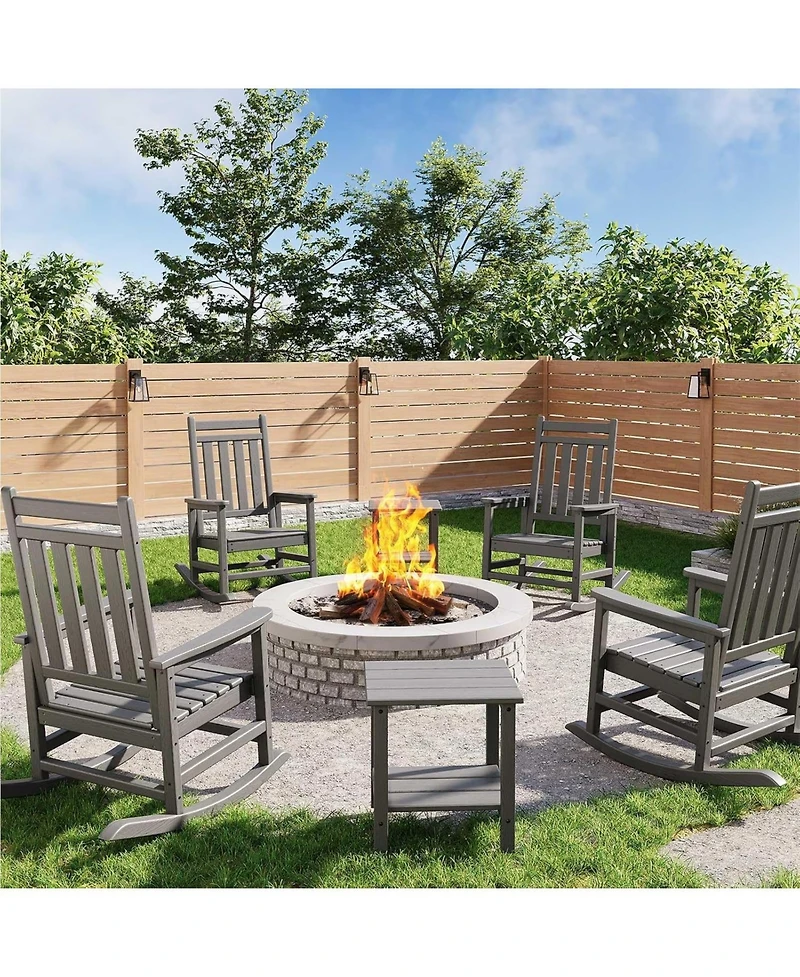 gaomon Hdpe Rocking Chair Outdoor Set of 4 with 2 Side Table - All Weather Resistant Poly High Back Porch Rocker Chairs