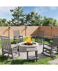 gaomon Hdpe Rocking Chair Outdoor Set of 4 with 2 Side Table - All Weather Resistant Poly High Back Porch Rocker Chairs