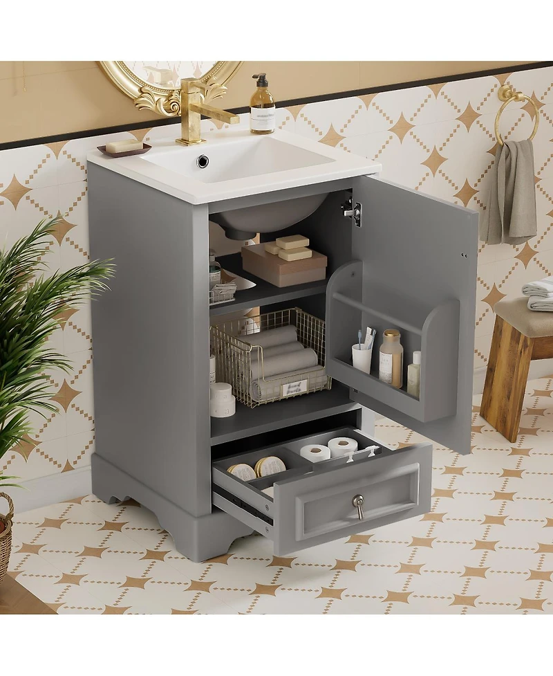 Sillysis Bathroom Vanity with Ceramic Sink, Soft Close Door, Drawer & Adjustable Shelf for Small Spaces-Sillysis