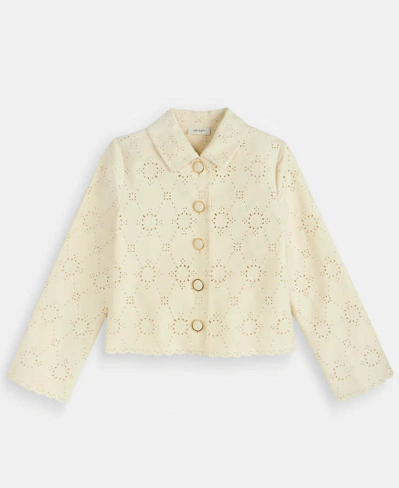 On 34th Women's Cotton Eyelet Scallop Hem Jacket, Macy's Exclusive