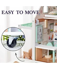 Robotime Dollhouses, Pretend Play Set Dollhouse with Wheels, Moveable Toy for Kids, 26.38"14.57"7.48