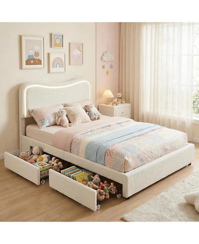 gaomon Boucle Bed Frame with 2 Storage Drawers