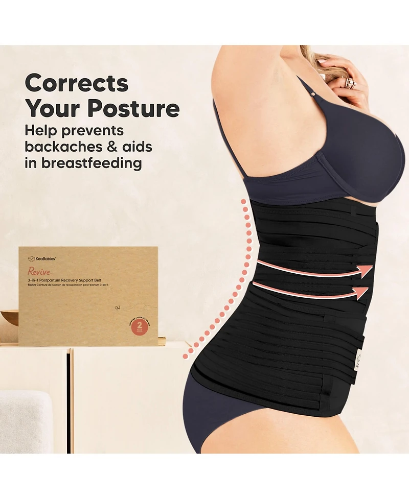 KeaBabies Maternity 2-Pack Revive 3 in 1 Postpartum Belly Band, Post Partum Belly Support Recovery Wrap, Postpartum Waist Binder Shapewear