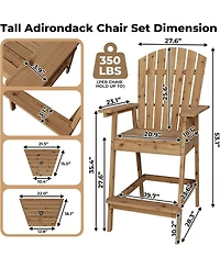 gaomon Outdoor Tall Adirondack Barstools with Connecting Tray, Hdpe Patio High Back Chairs