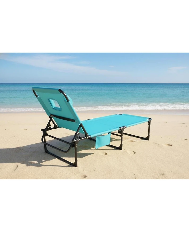 gaomon Tanning Chair with Face Hole Folding Beach Lounge Chair,5-Position Adjustable Backrest, Pillow & Side Pocket