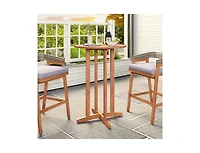 Slickblue 39 Inch Patio Acacia Wood Bar Height Table with Slatted Design