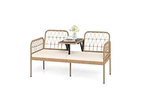 Slickblue Patio 2-Seater Rattan Loveseat with Coffee Table and Soft Cushions