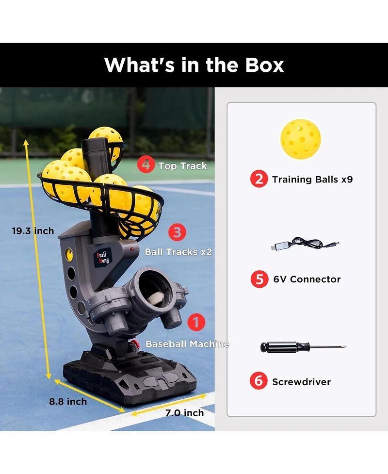 Furlihong Portable Pickleball Pitching Machine with 4 Adjustable Angles Includes 9 Standard Size Pickleballs Battery or Power Bank Powered