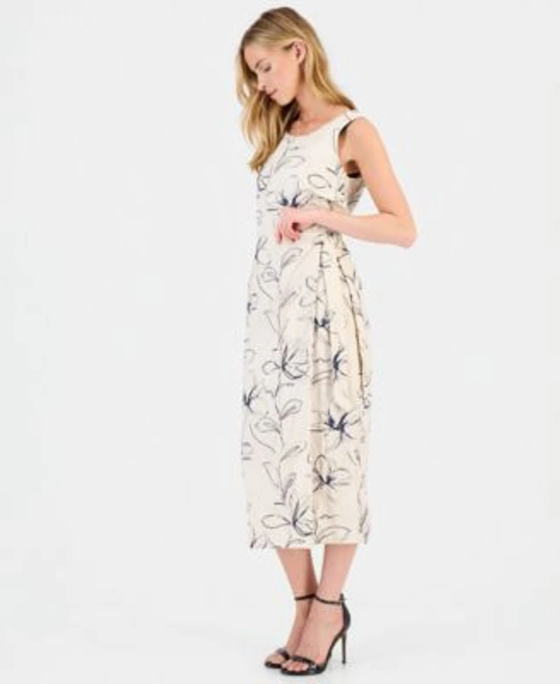 Anne Klein Womens Embroidered Sleeveless Top Embroidered Faux Wrap Midi Skirt