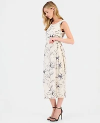 Anne Klein Womens Embroidered Sleeveless Top Embroidered Faux Wrap Midi Skirt