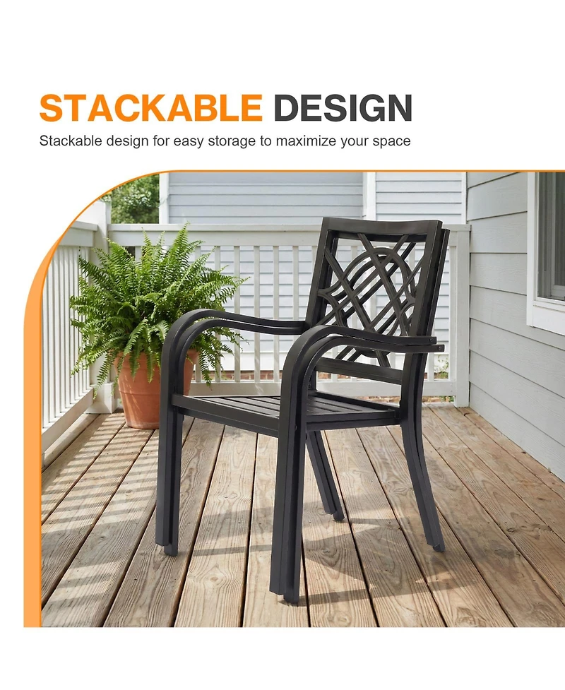 Aoodor Patio Dining Chairs Set of 2, Stackable Metal High Back Chairs Set , Garden, Yard, Deck, Porch and Poolside