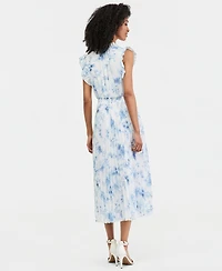 Anne Klein Petite Flutter-Sleeve Printed Midi Dress