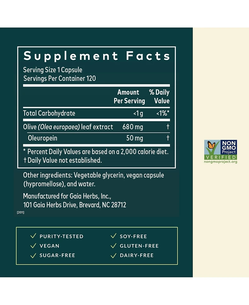 Gaia Herbs Olive Leaf - Traditional Immune Health Support - Immune System Supplement with Olive Leaf Extract and Oleuropein